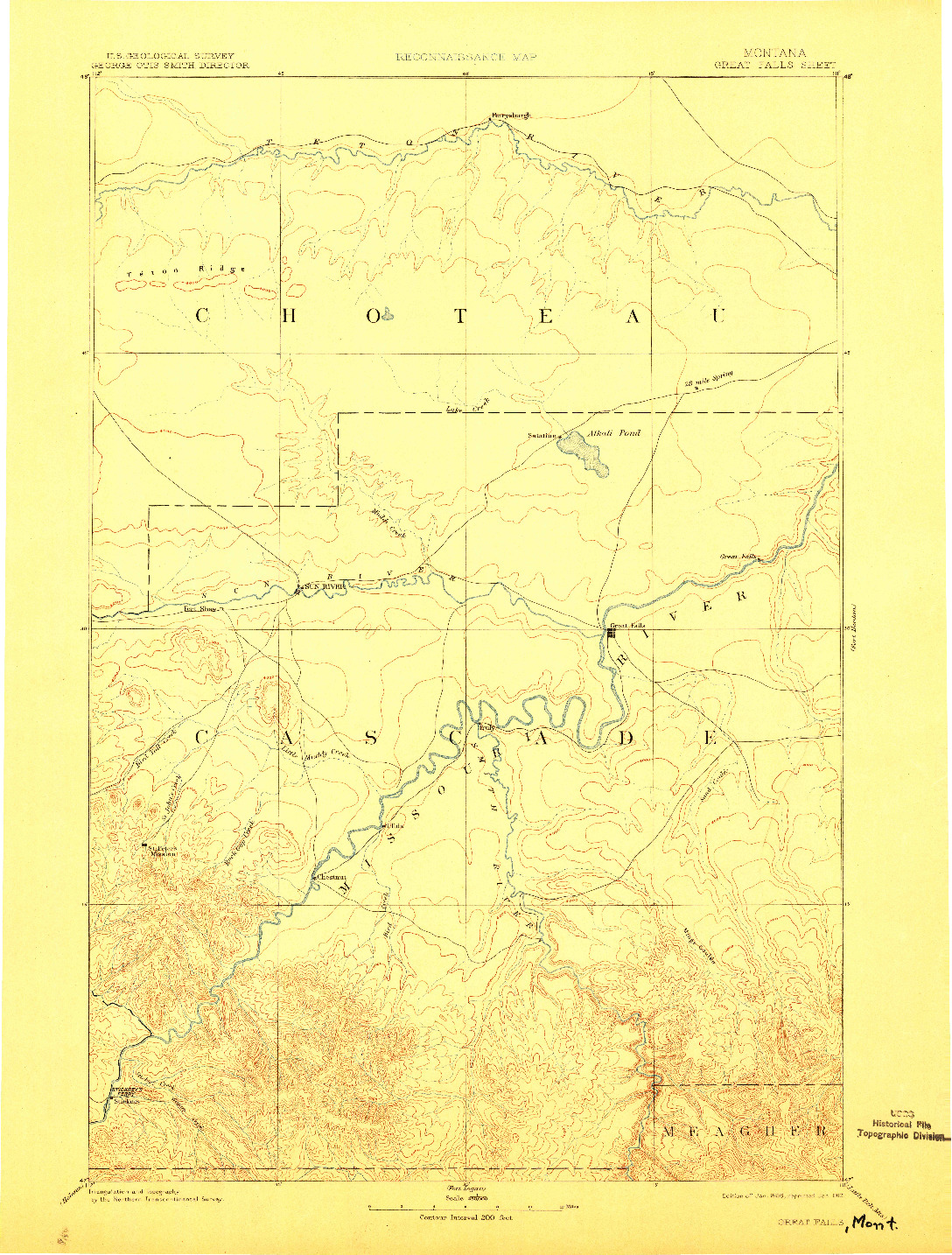 USGS 1:250000-SCALE QUADRANGLE FOR GREAT FALLS, MT 1886