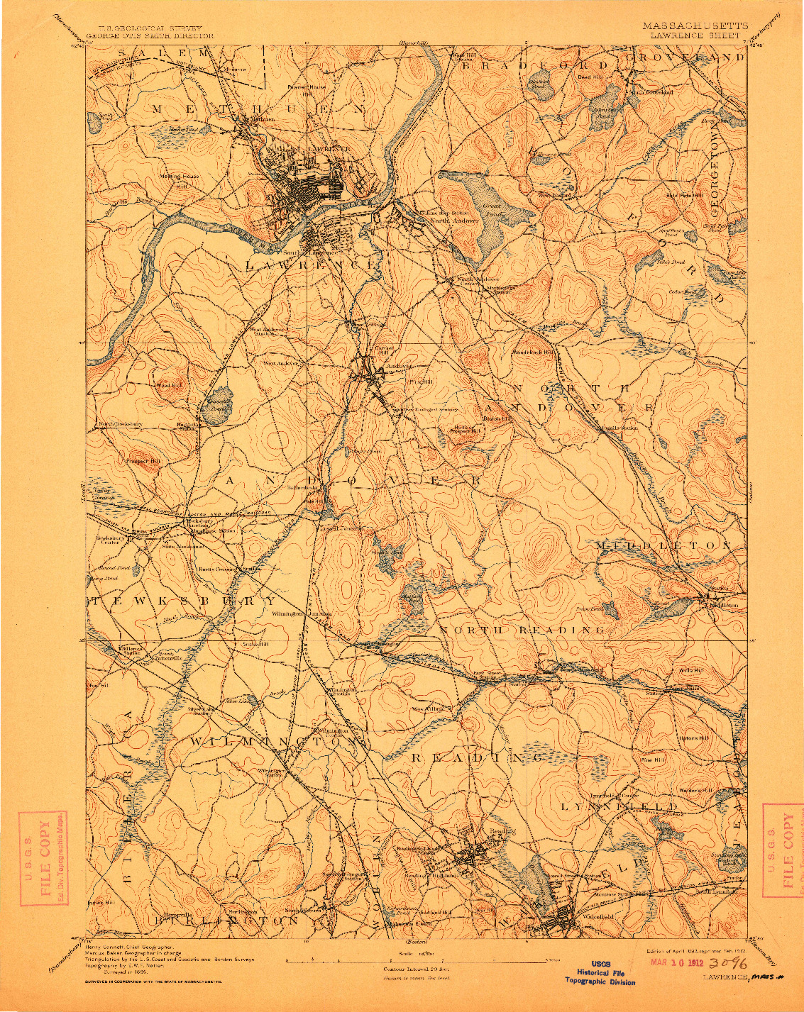 USGS 1:62500-SCALE QUADRANGLE FOR LAWRENCE, MA 1893