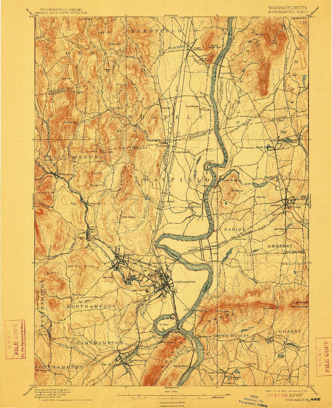 USGS 1:62500-SCALE QUADRANGLE FOR NORTHAMPTON, MA 1895