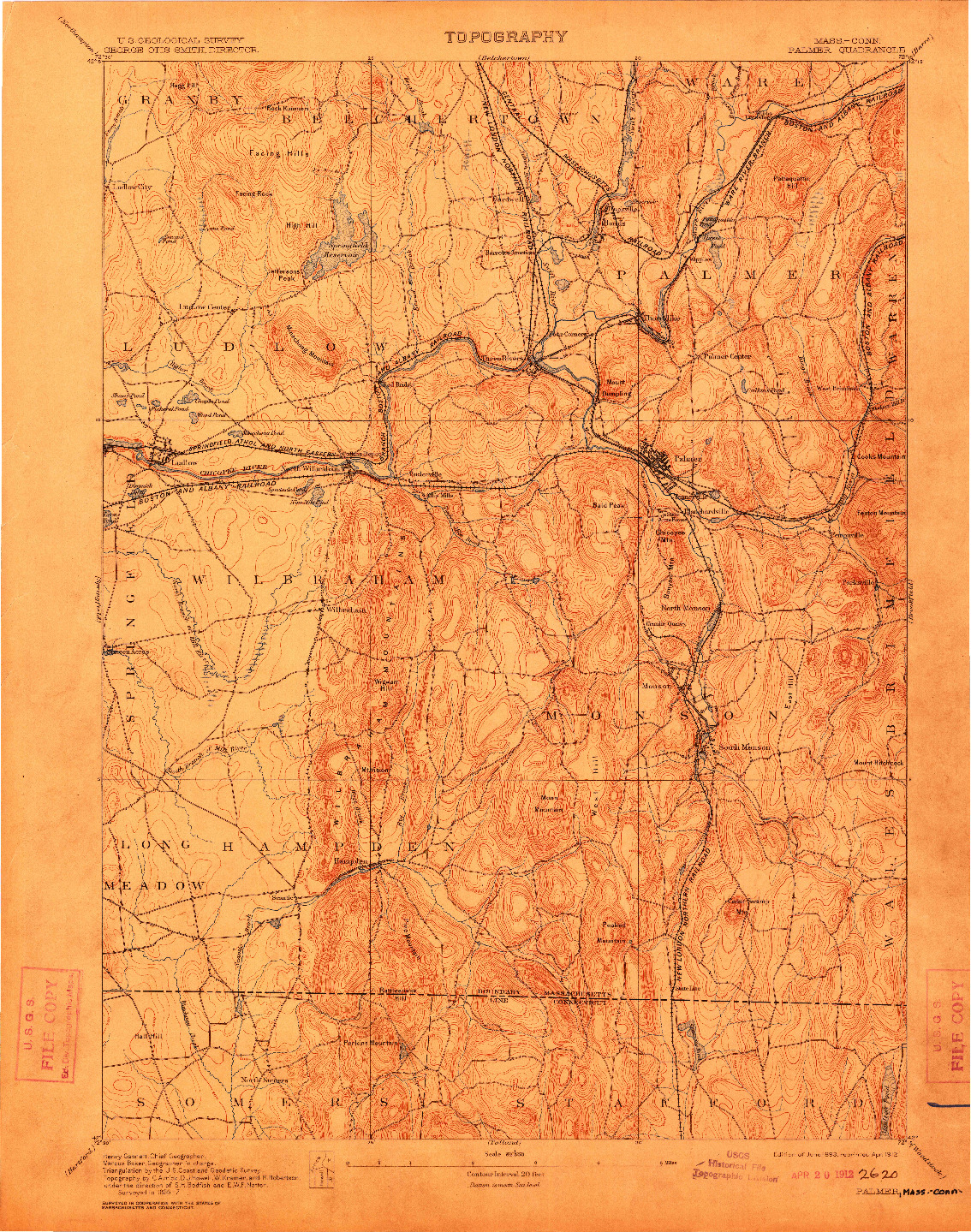 USGS 1:62500-SCALE QUADRANGLE FOR PALMER, MA 1893