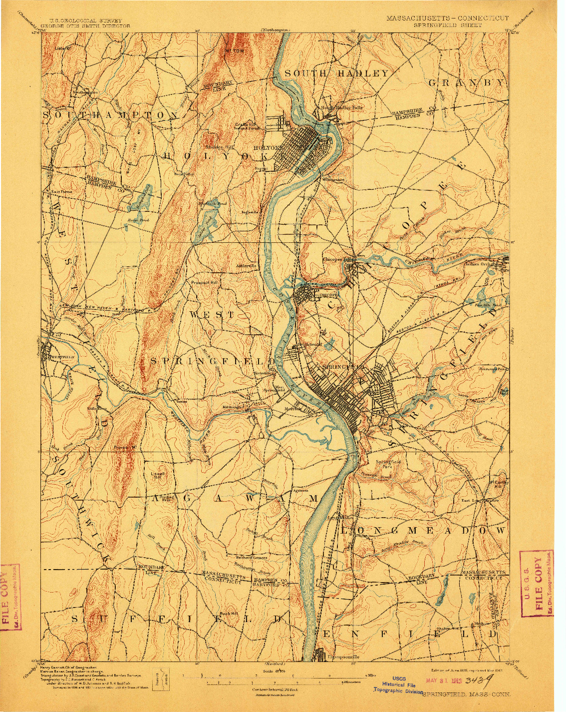 USGS 1:62500-SCALE QUADRANGLE FOR SPRINGFIELD, MA 1895