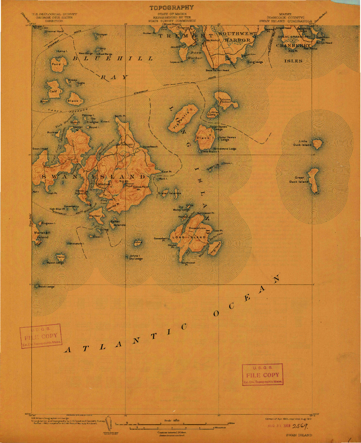 USGS 1:62500-SCALE QUADRANGLE FOR SWAN ISLAND, ME 1904