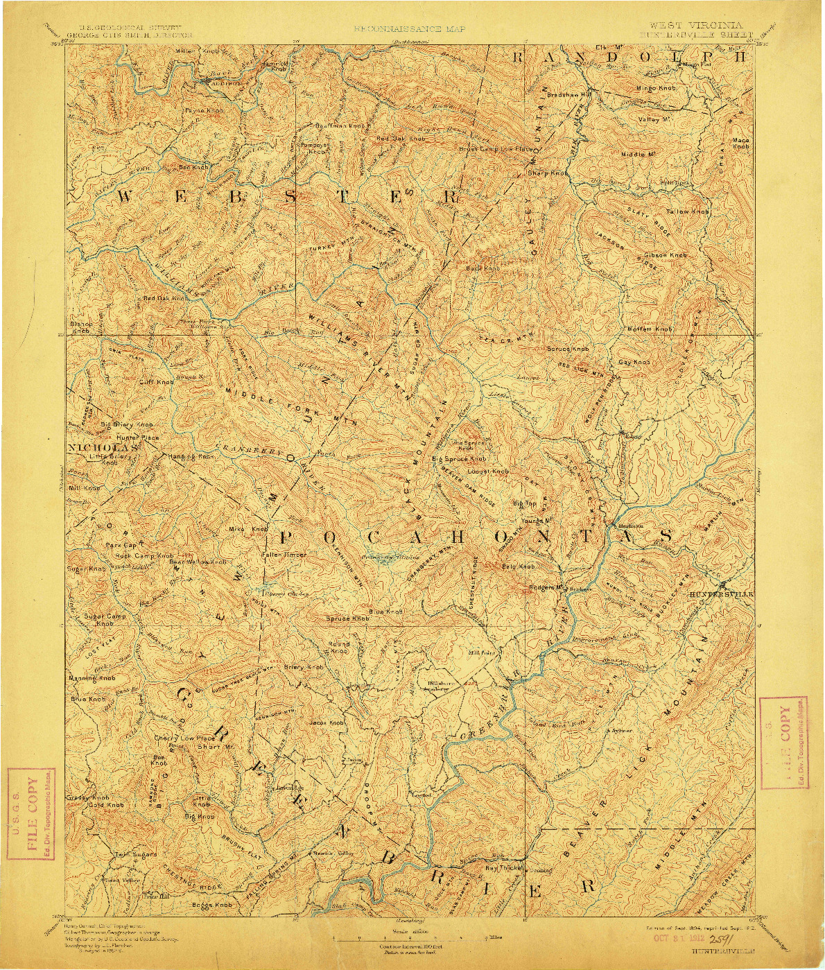 USGS 1:125000-SCALE QUADRANGLE FOR HUNTERSVILLE, WV 1894