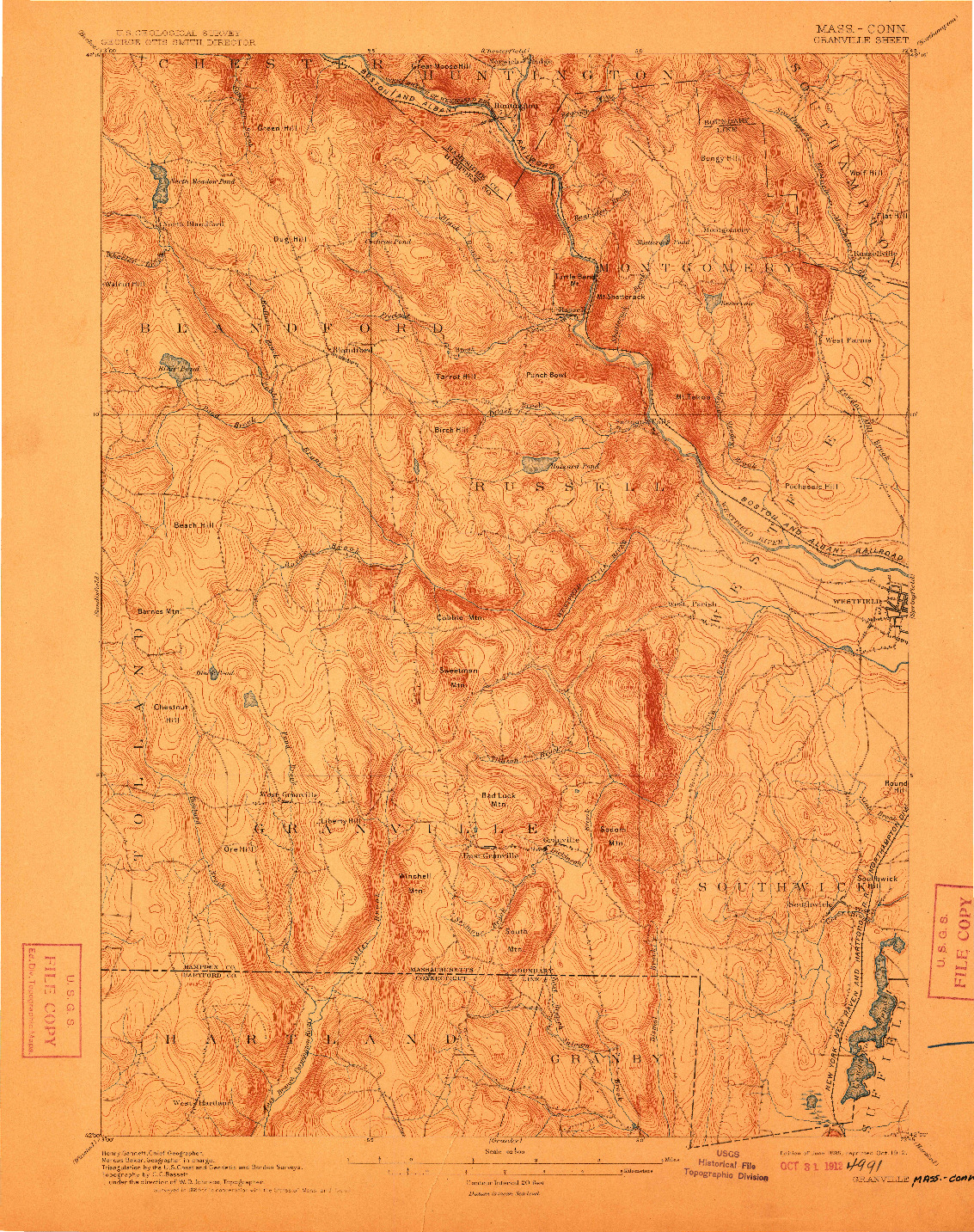 USGS 1:62500-SCALE QUADRANGLE FOR GRANVILLE, MA 1895