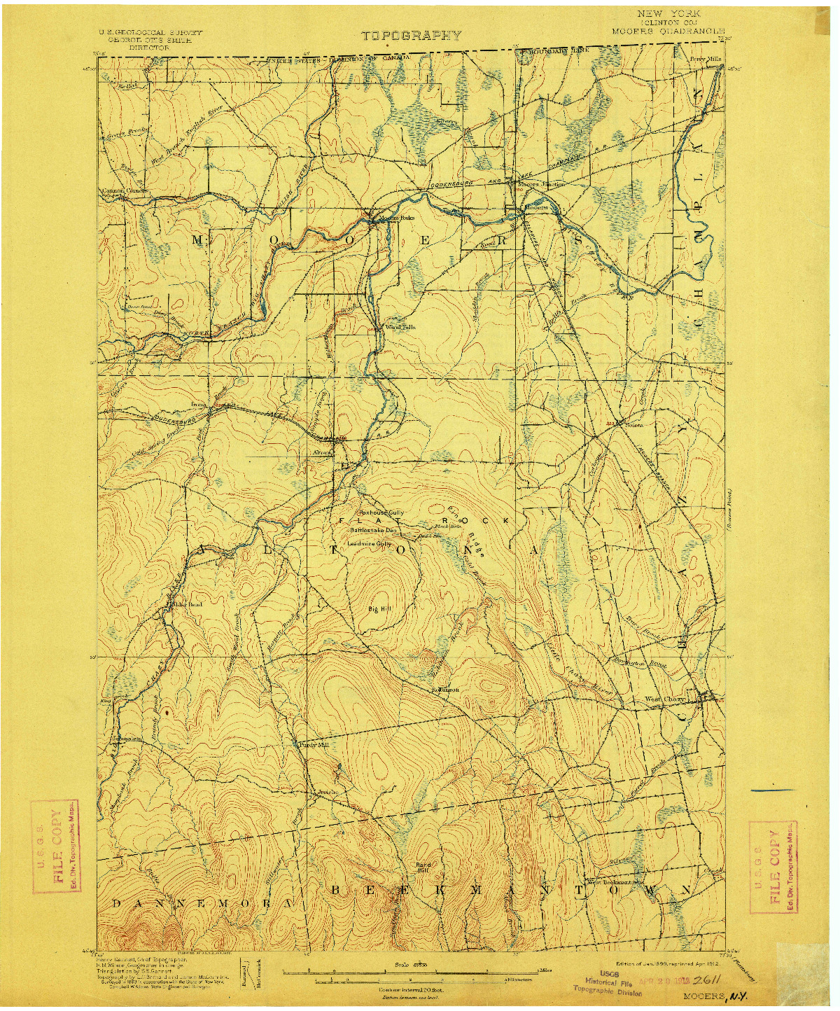 USGS 1:62500-SCALE QUADRANGLE FOR MOOERS, NY 1899