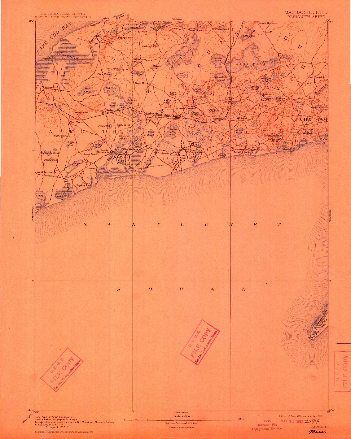 USGS 1:62500-SCALE QUADRANGLE FOR YARMOUTH, MA 1893