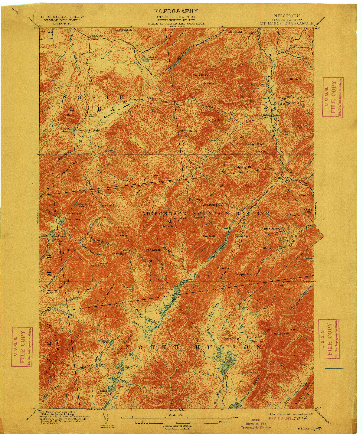 USGS 1:62500-SCALE QUADRANGLE FOR MT. MARCY, NY 1902