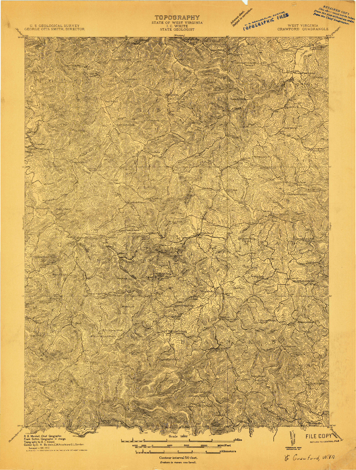 USGS 1:48000-SCALE QUADRANGLE FOR CRAWFORD, WV 1912