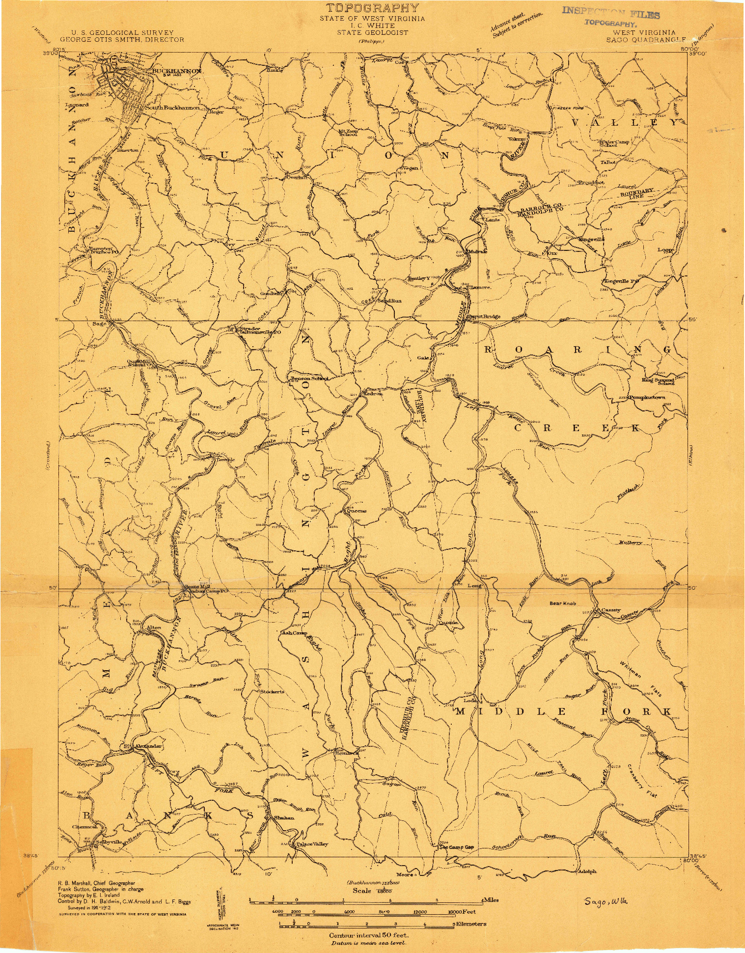 USGS 1:48000-SCALE QUADRANGLE FOR SAGO, WV 1912