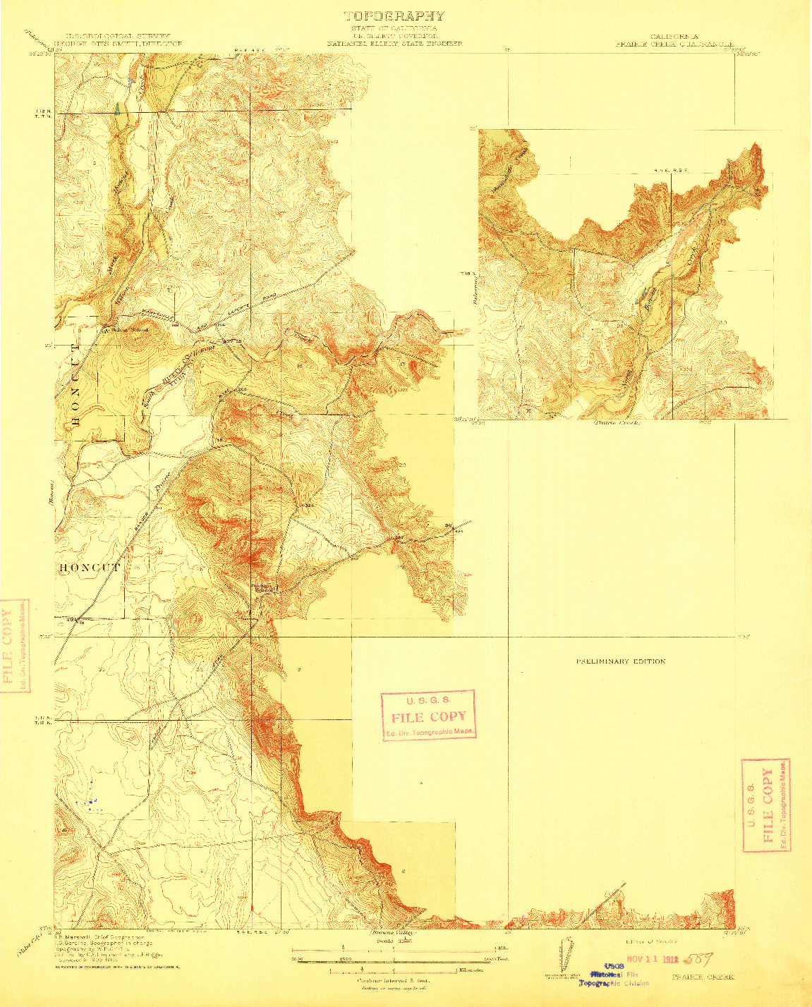 USGS 1:31680-SCALE QUADRANGLE FOR PRAIRIE CREEK, CA 1912