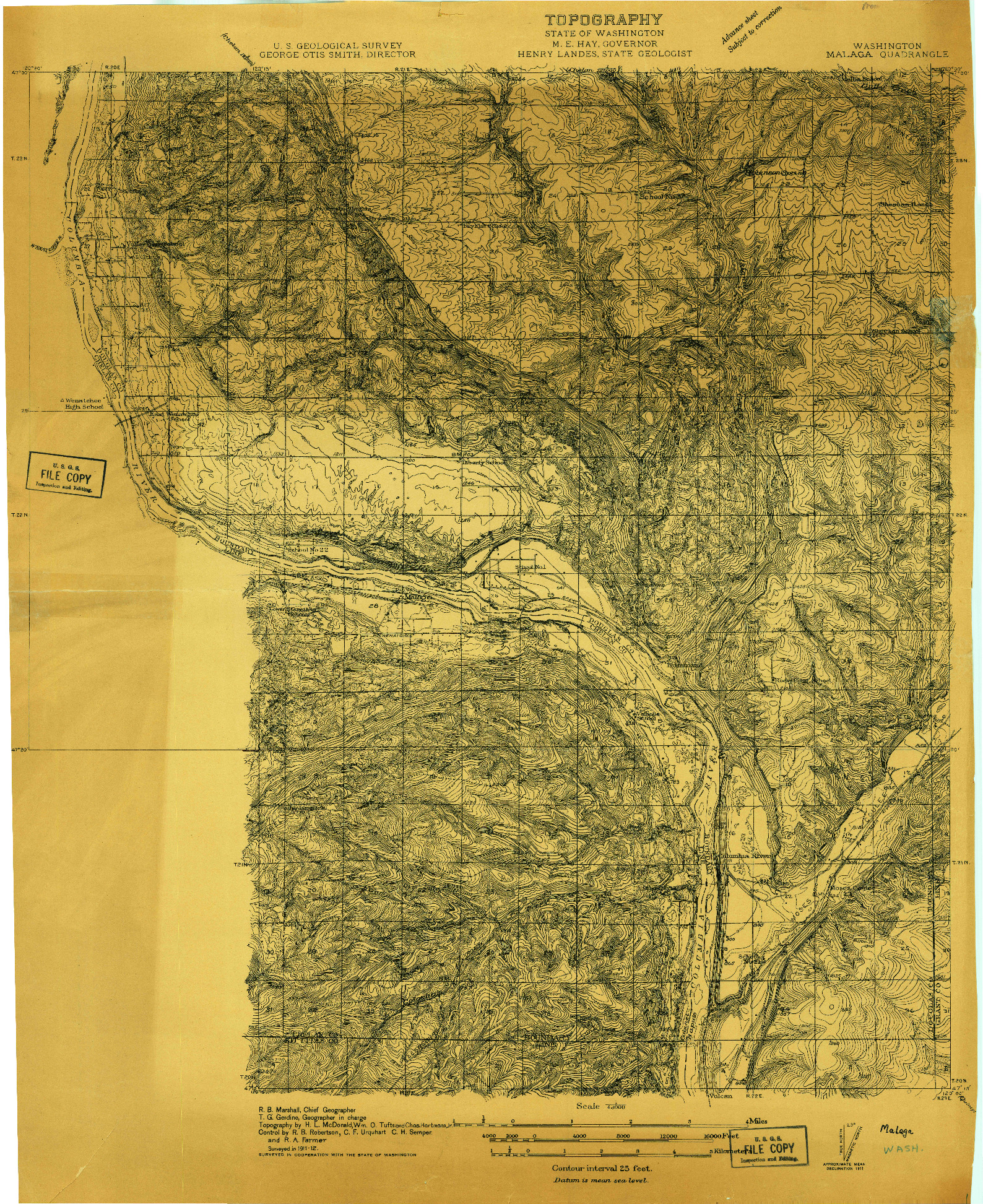 USGS 1:48000-SCALE QUADRANGLE FOR MALAGA, WA 1912