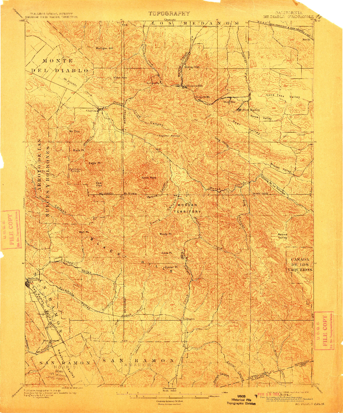 USGS 1:62500-SCALE QUADRANGLE FOR MT. DIABLO, CA 1898