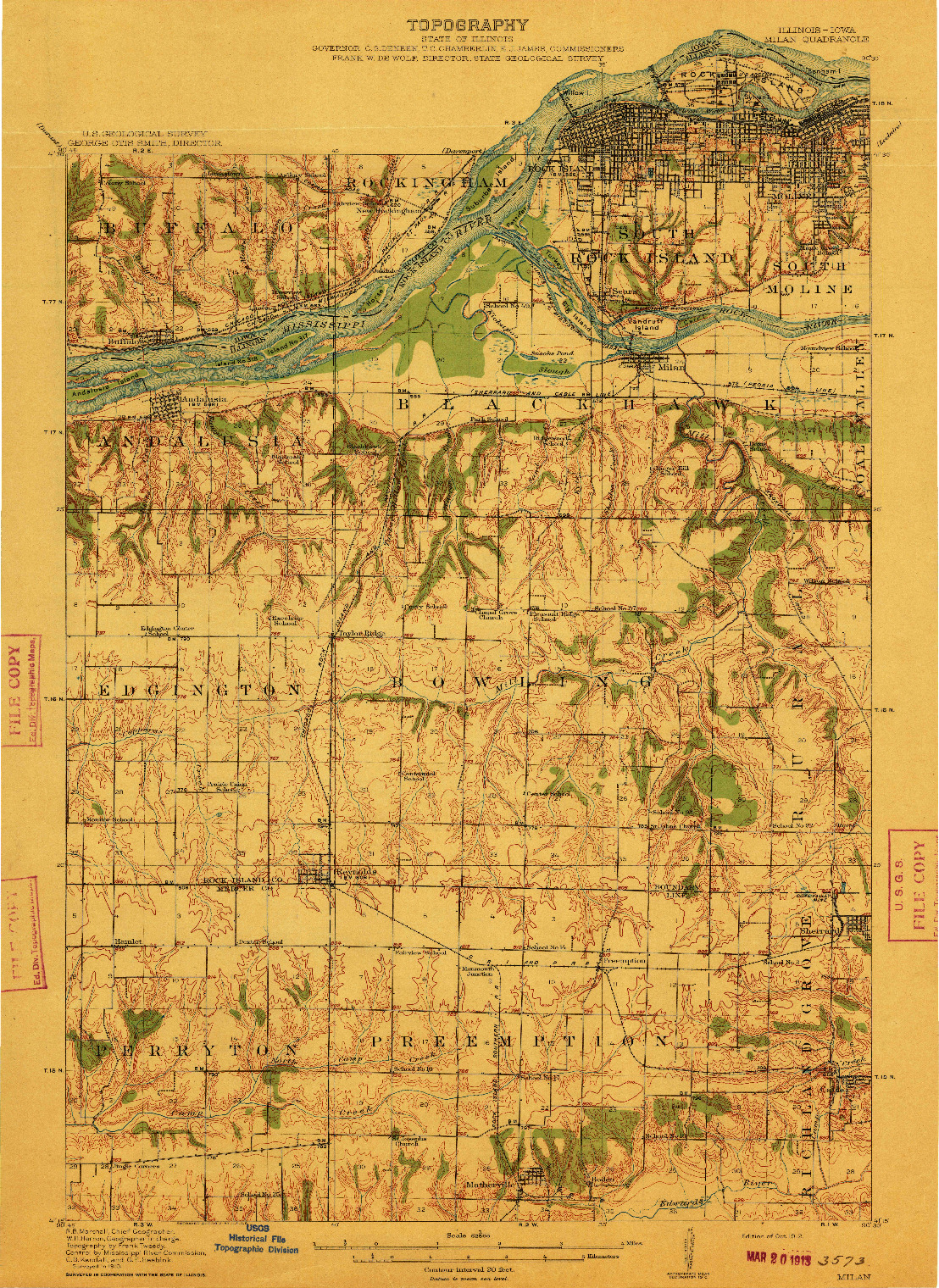 USGS 1:62500-SCALE QUADRANGLE FOR MILAN, IL 1912
