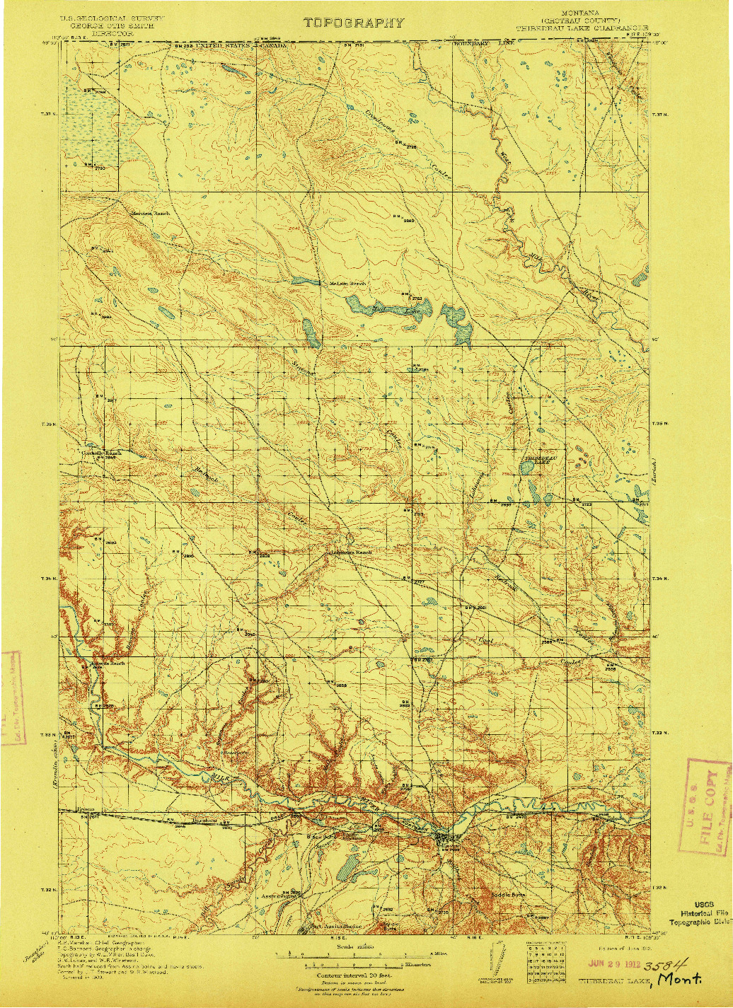 USGS 1:125000-SCALE QUADRANGLE FOR THIBEDEAU LAKE, MT 1912