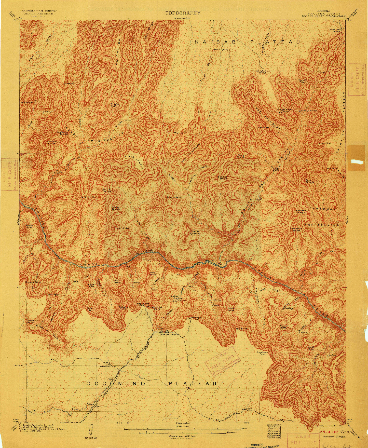 USGS 1:48000-SCALE QUADRANGLE FOR BRIGHT ANGEL, AZ 1906