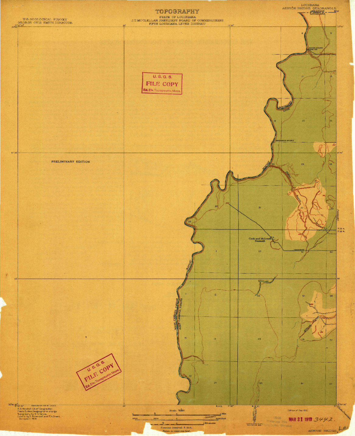 USGS 1:31680-SCALE QUADRANGLE FOR ASHTON BRIDGE, LA 1912