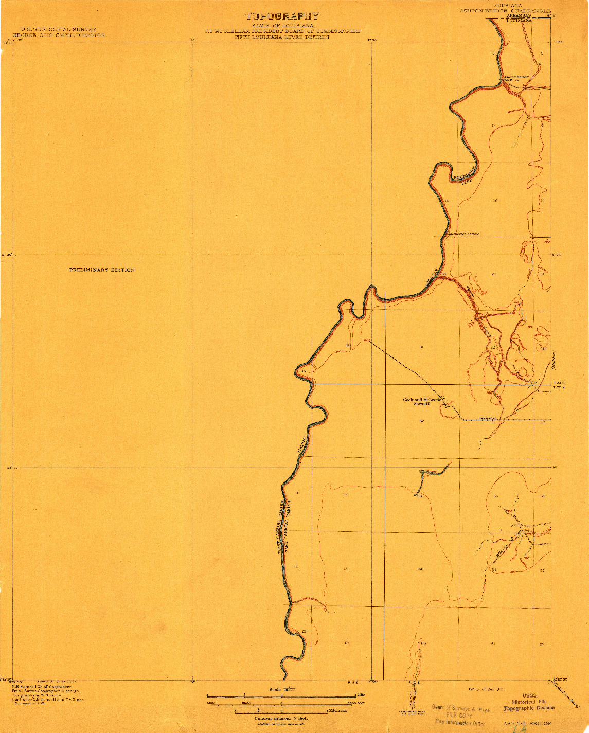 USGS 1:31680-SCALE QUADRANGLE FOR ASHTON BRIDGE, LA 1912
