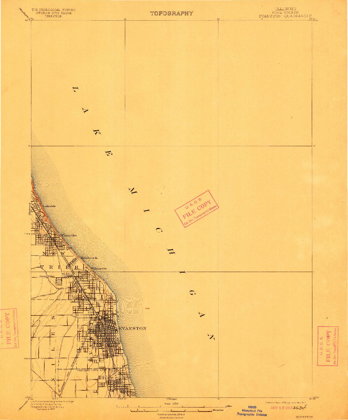 USGS 1:62500-SCALE QUADRANGLE FOR EVANSTON, IL 1899