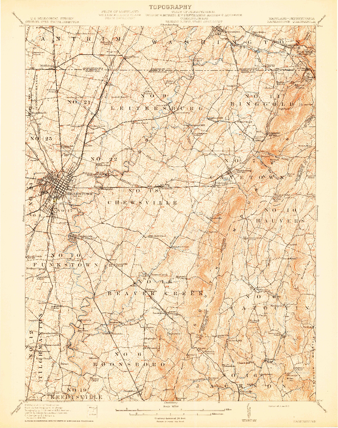 USGS 1:62500-SCALE QUADRANGLE FOR HAGERSTOWN, MD 1912