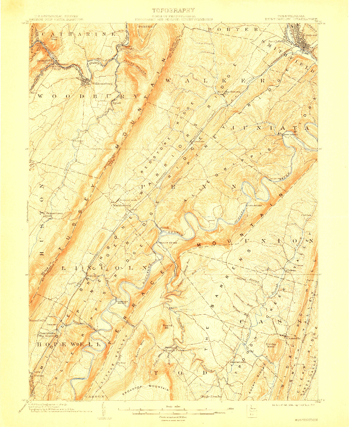 USGS 1:62500-SCALE QUADRANGLE FOR HUNTINGDON, PA 1904