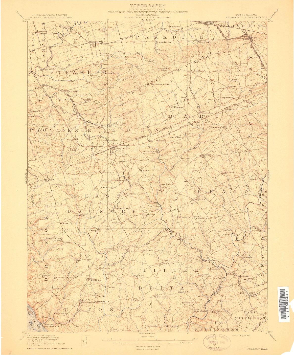 USGS 1:62500-SCALE QUADRANGLE FOR QUARRYVILLE, PA 1912