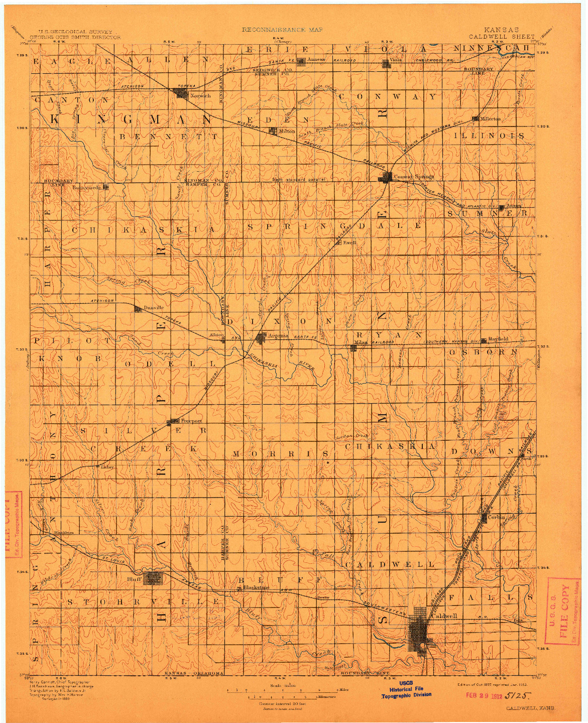 USGS 1:125000-SCALE QUADRANGLE FOR CALDWELL, KS 1897