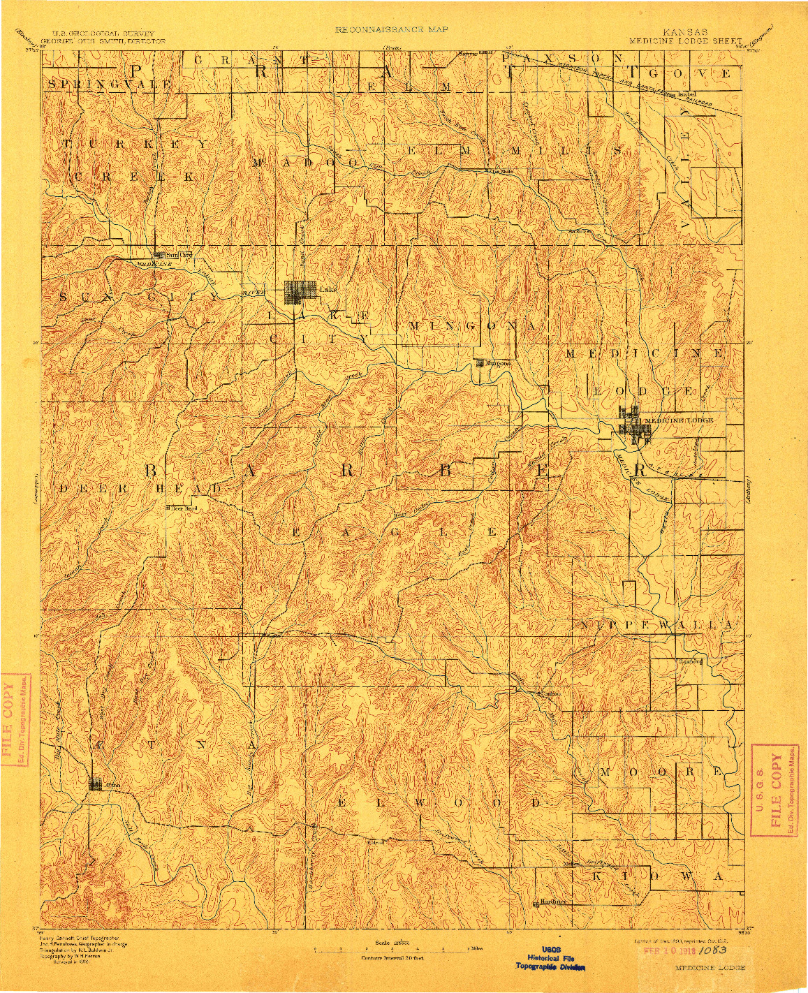 USGS 1:125000-SCALE QUADRANGLE FOR MEDICINE LODGE, KS 1893