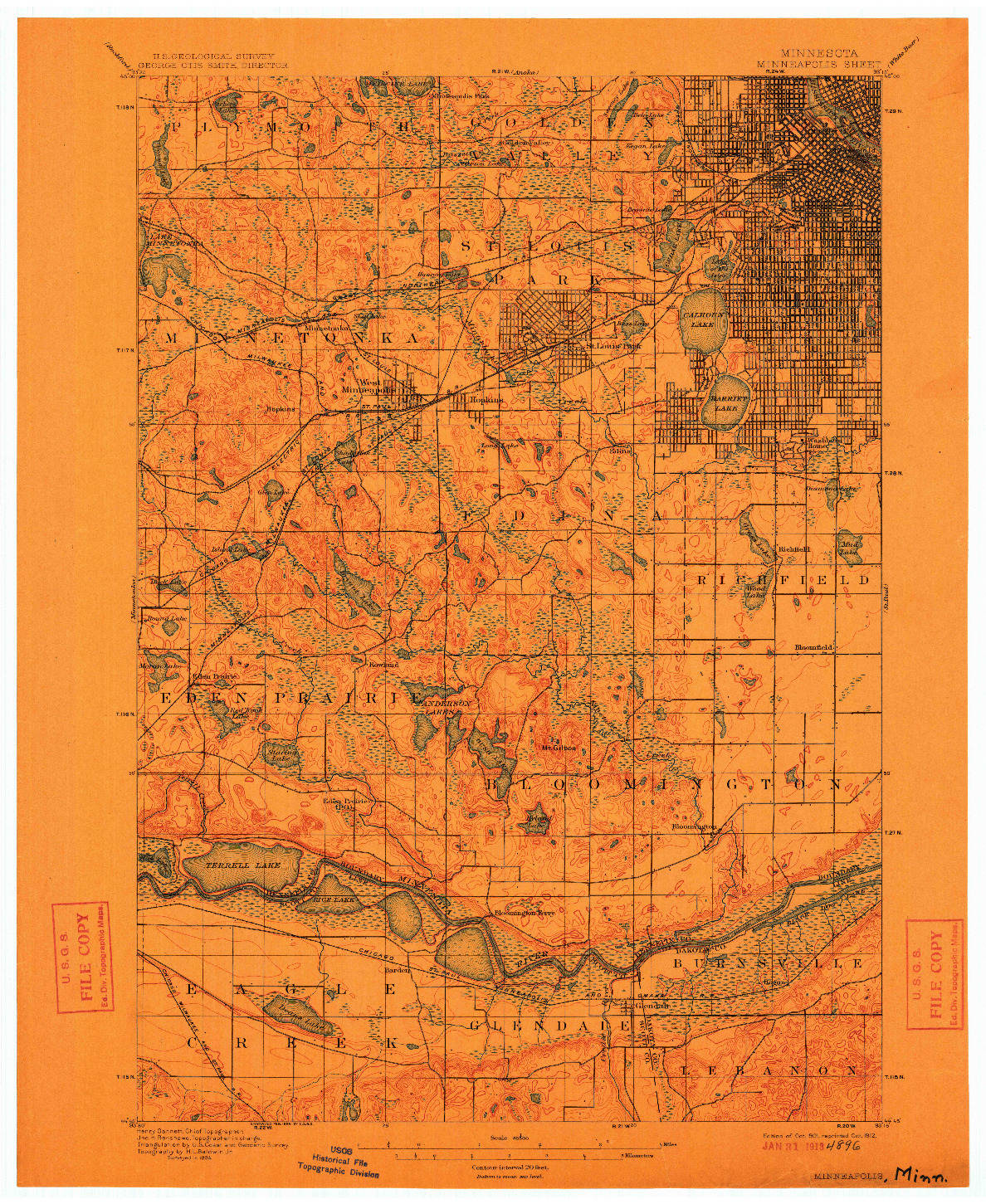 USGS 1:62500-SCALE QUADRANGLE FOR MINNEAPOLIS, MN 1901