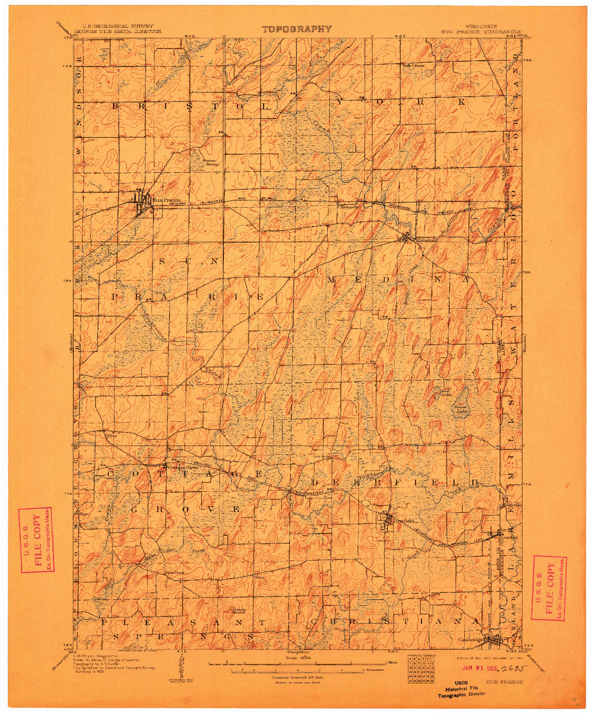 USGS 1:62500-SCALE QUADRANGLE FOR SUN PRAIRIE, WI 1907