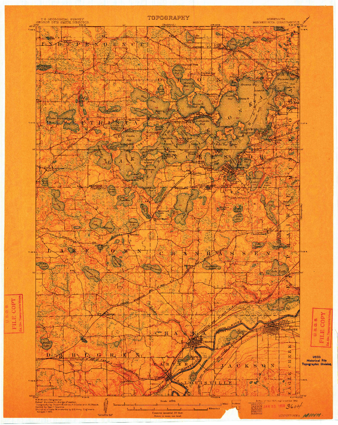USGS 1:62500-SCALE QUADRANGLE FOR MINNETONKA, MN 1907