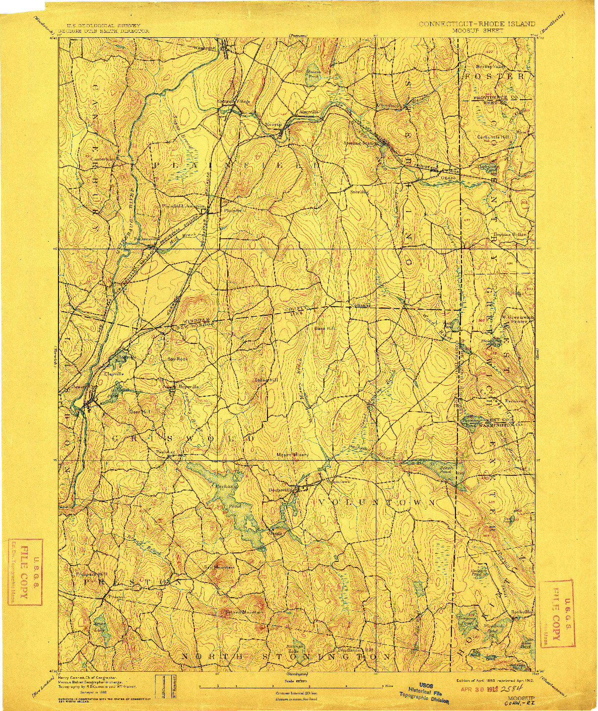 USGS 1:62500-SCALE QUADRANGLE FOR MOOSUP, CT 1893