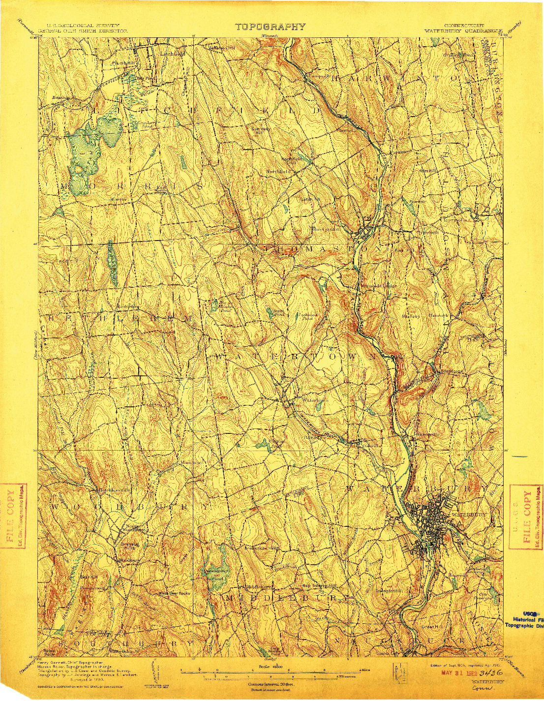 USGS 1:62500-SCALE QUADRANGLE FOR WATERBURY, CT 1904