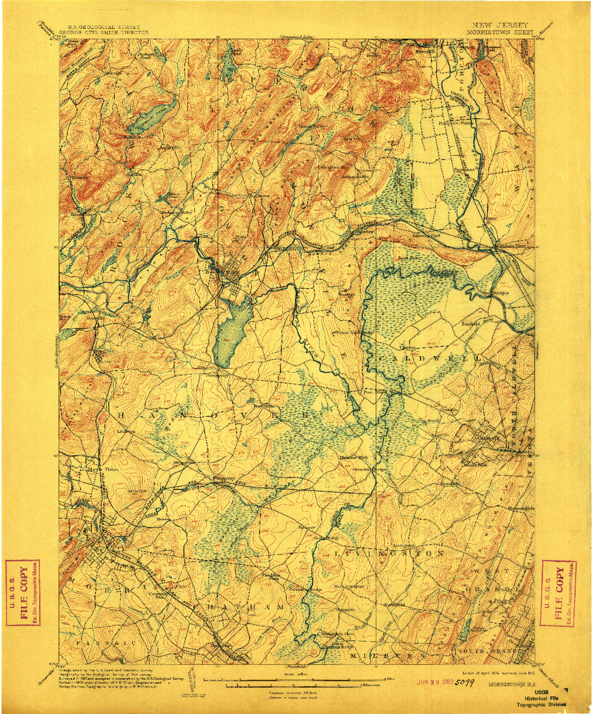 USGS 1:62500-SCALE QUADRANGLE FOR MORRISTOWN, NJ 1906