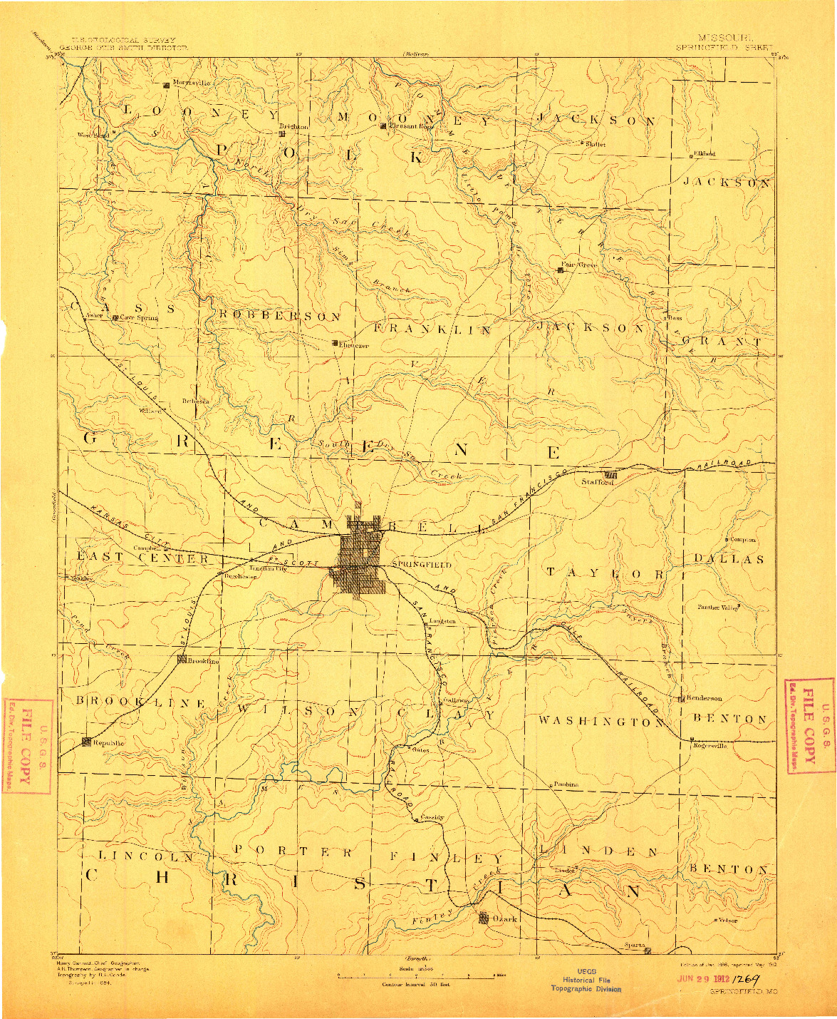 USGS 1:125000-SCALE QUADRANGLE FOR SPRINGFIELD, MO 1886