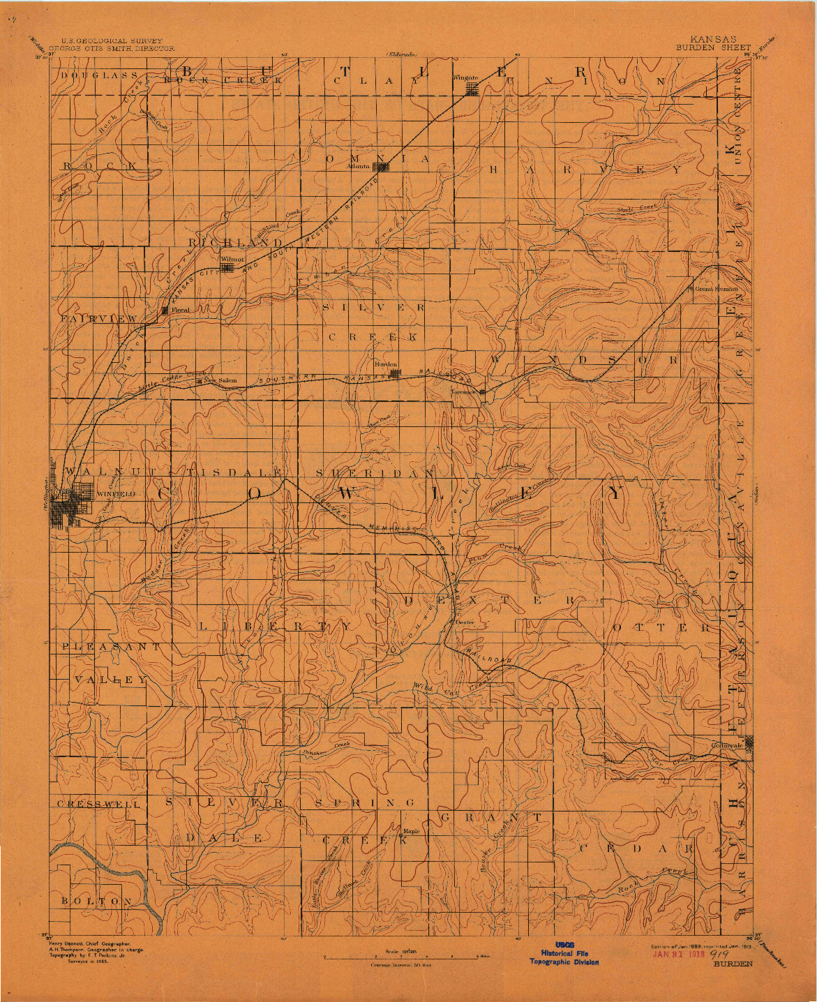 USGS 1:125000-SCALE QUADRANGLE FOR BURDEN, KS 1889