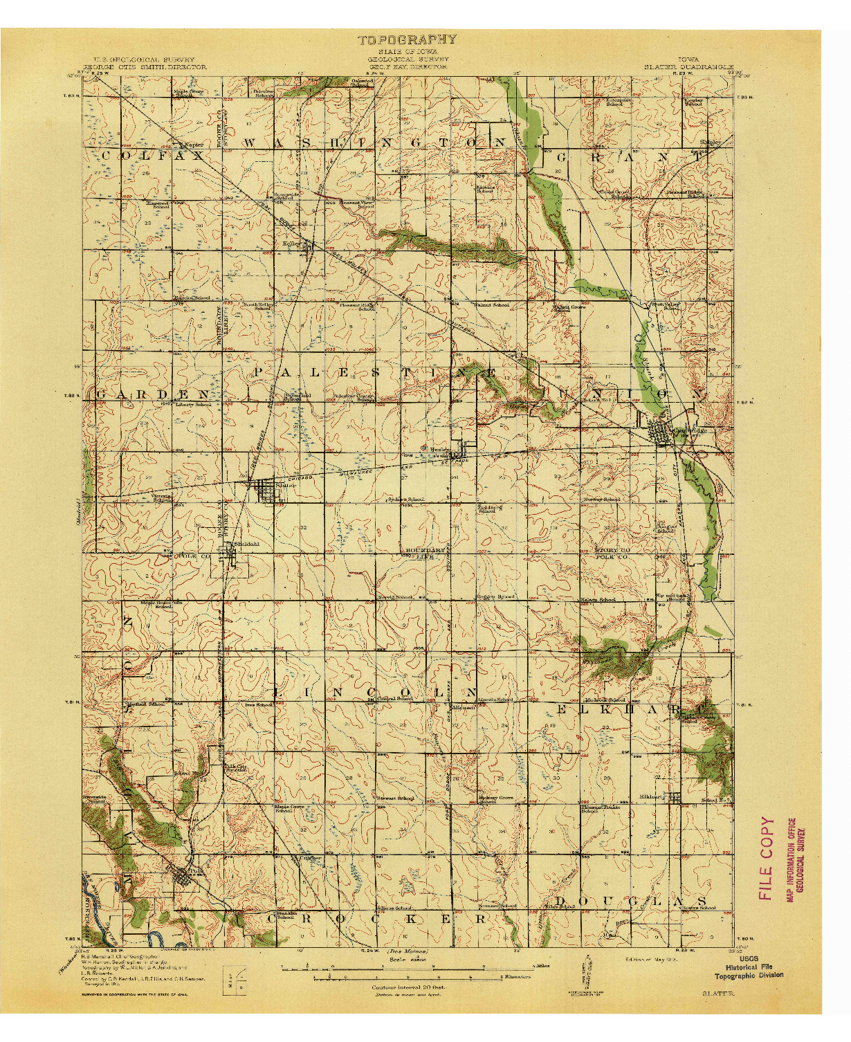 USGS 1:62500-SCALE QUADRANGLE FOR SLATER, IA 1913