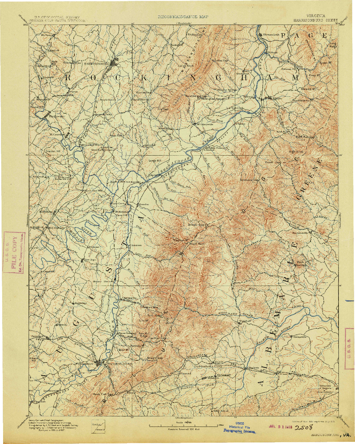 USGS 1:125000-SCALE QUADRANGLE FOR HARRISONBURG, VA 1892