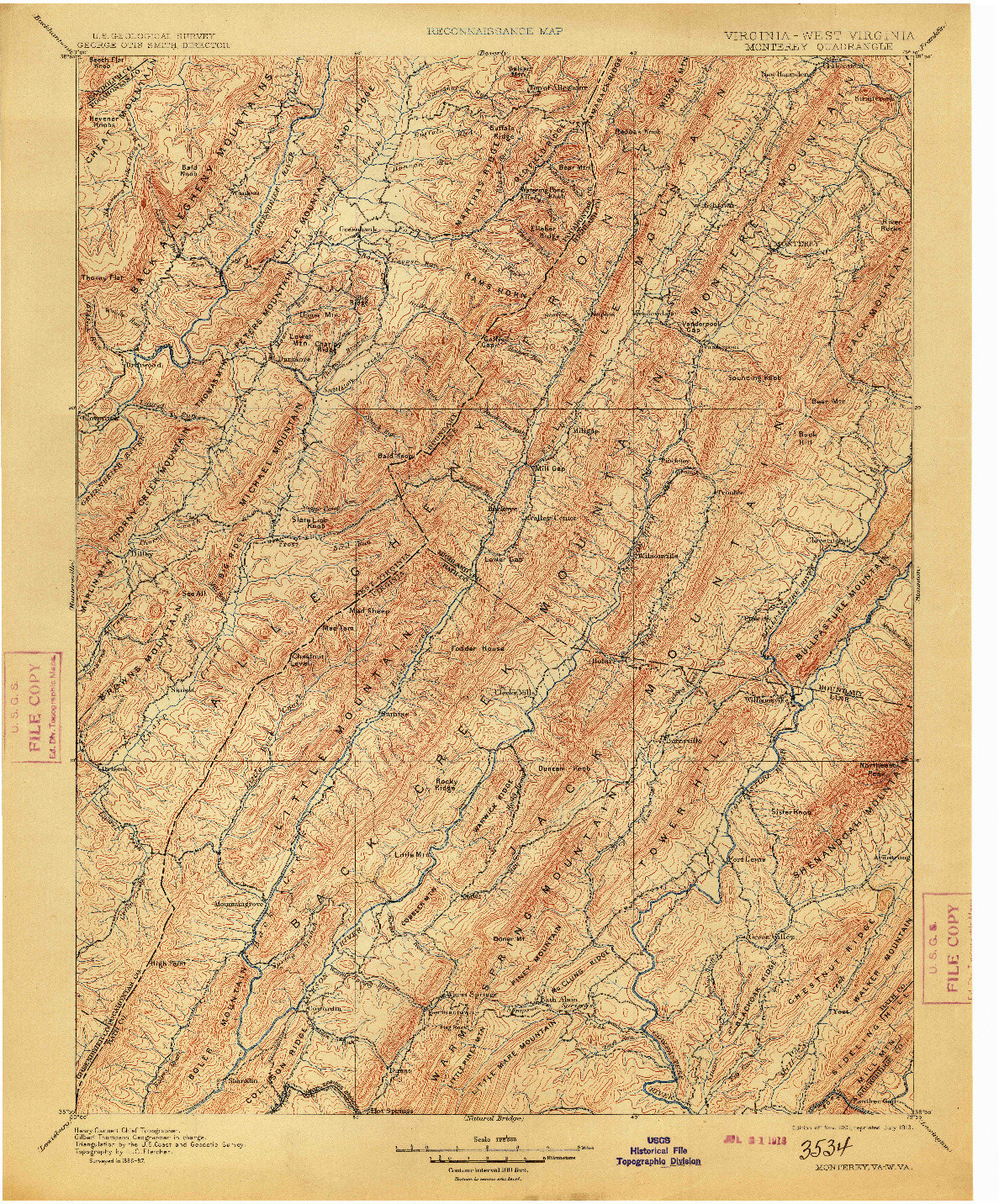 USGS 1:125000-SCALE QUADRANGLE FOR MONTEREY, VA 1901