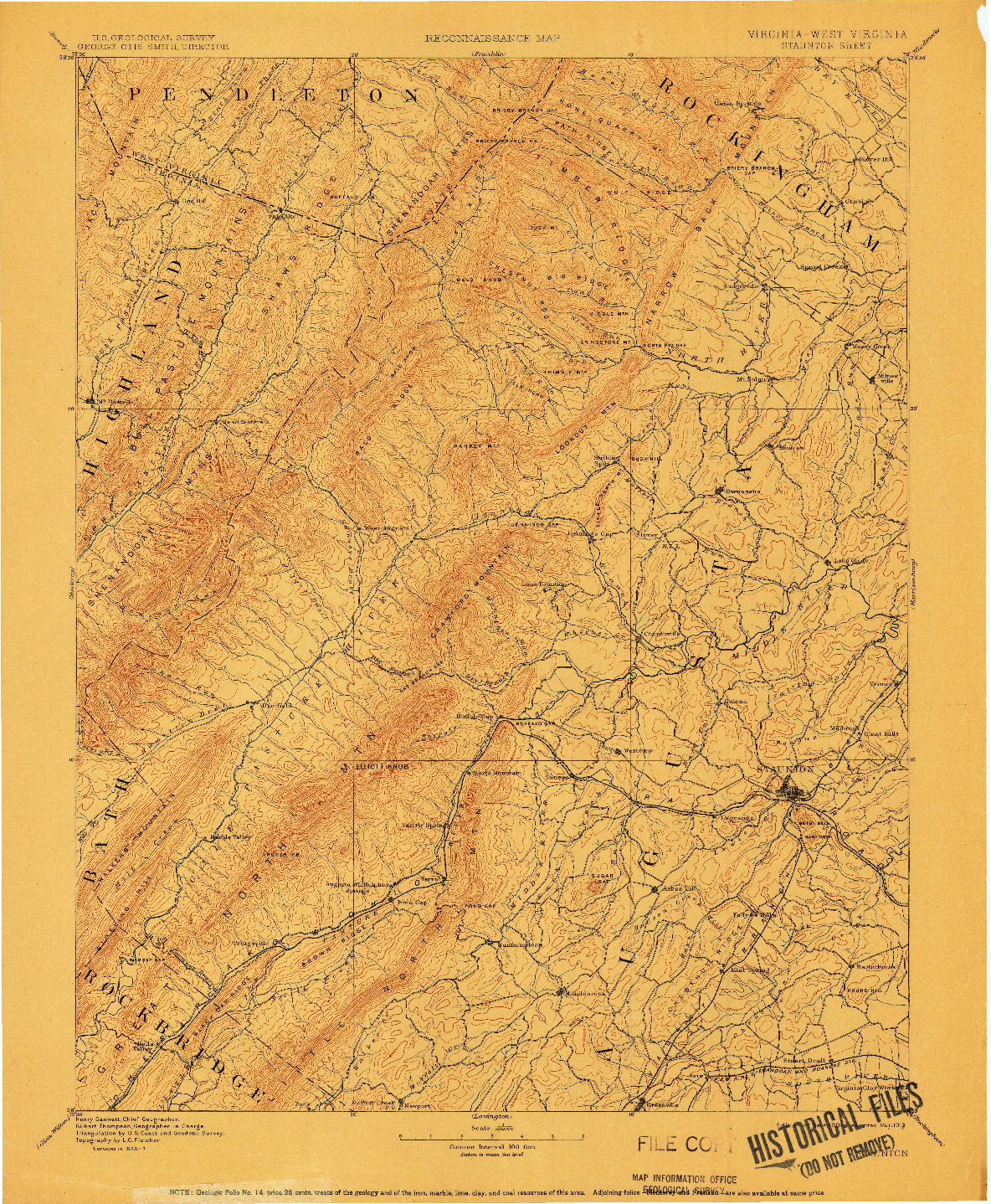 USGS 1:125000-SCALE QUADRANGLE FOR STAUNTON, VA 1894