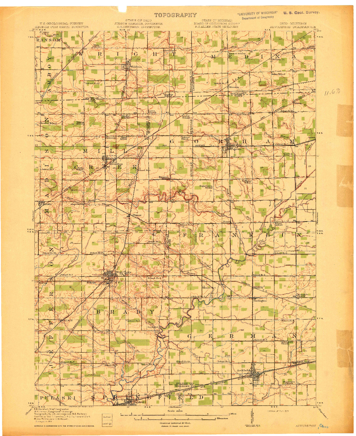 USGS 1:62500-SCALE QUADRANGLE FOR ALVORDTON, OH 1913