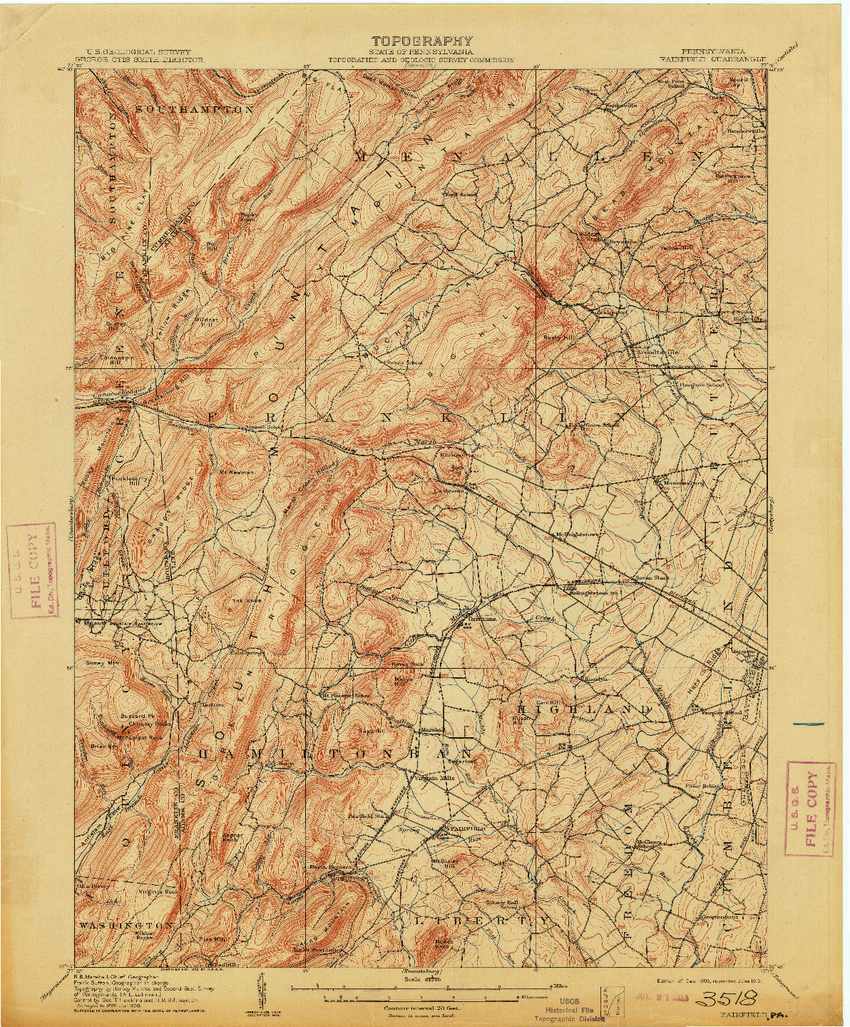 USGS 1:62500-SCALE QUADRANGLE FOR FAIRFIELD, PA 1909