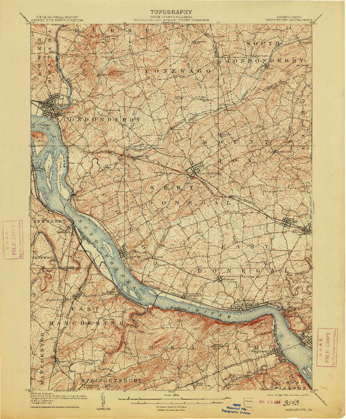 USGS 1:62500-SCALE QUADRANGLE FOR MIDDLETOWN, PA 1908