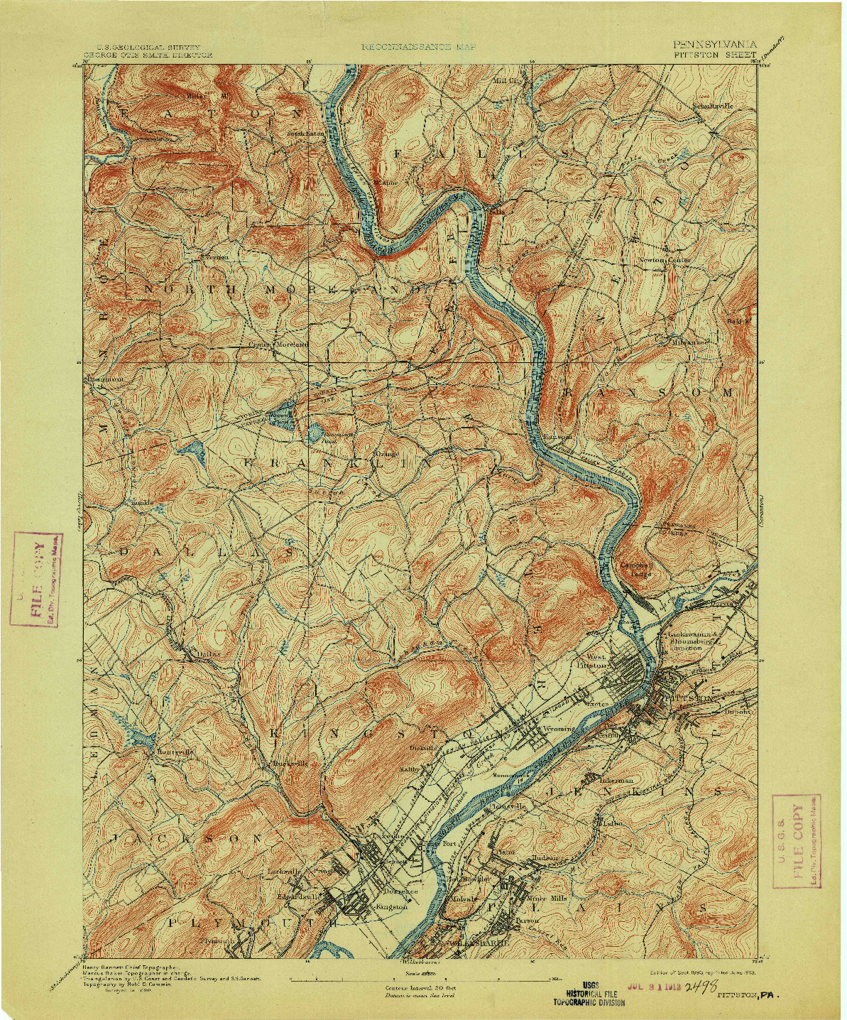 USGS 1:62500-SCALE QUADRANGLE FOR PITTSTON, PA 1893