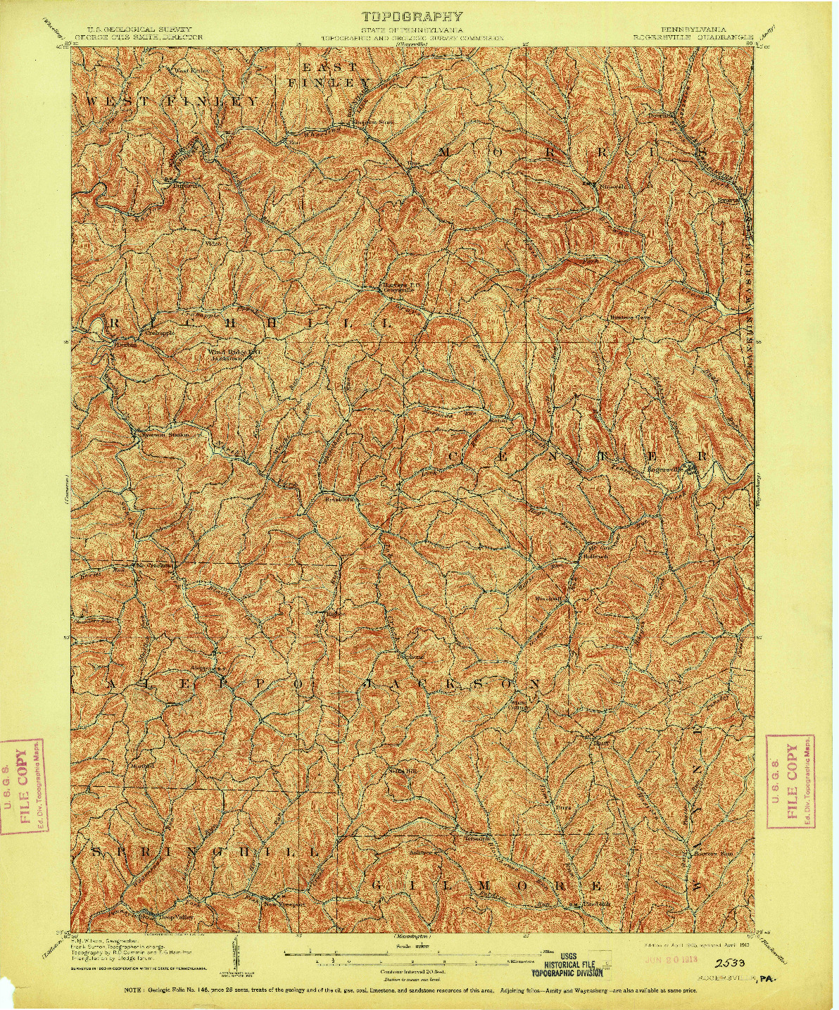 USGS 1:62500-SCALE QUADRANGLE FOR ROGERSVILLE, PA 1905