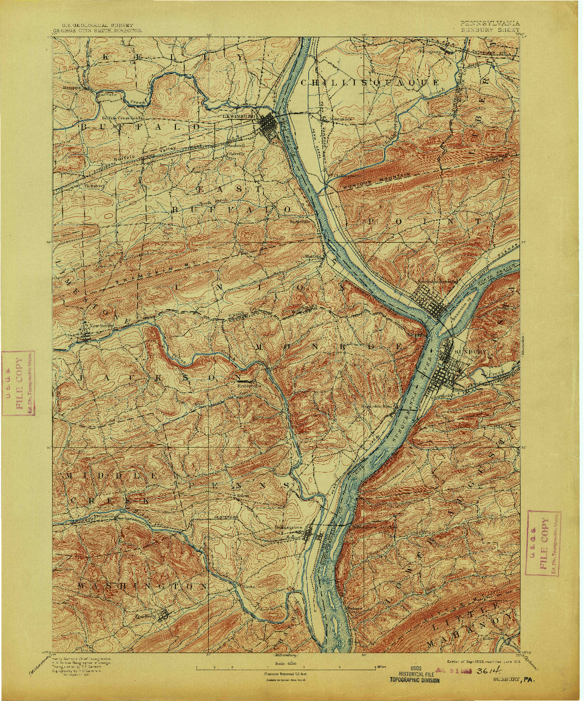 USGS 1:62500-SCALE QUADRANGLE FOR SUNBURY, PA 1893