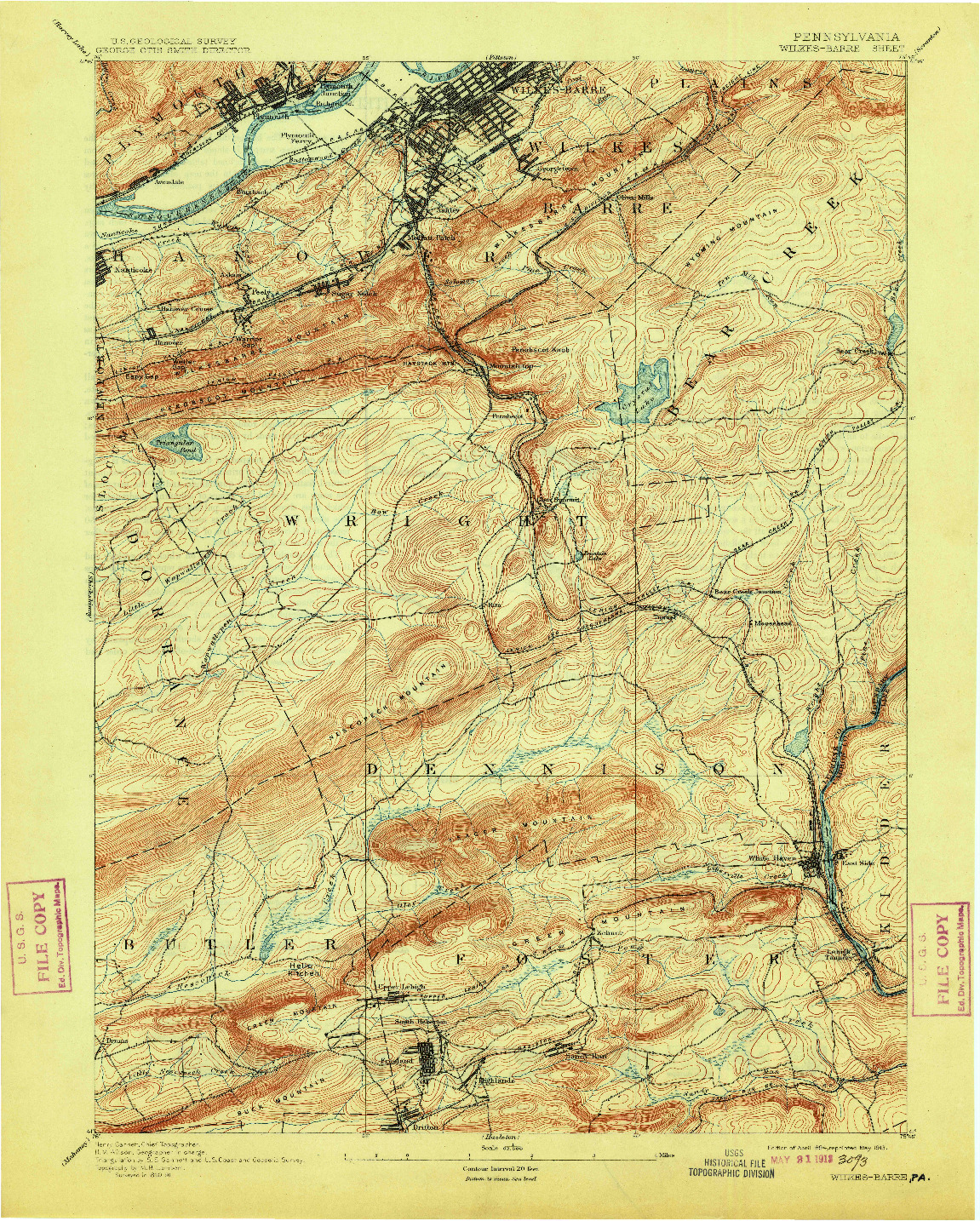 USGS 1:62500-SCALE QUADRANGLE FOR WILKES-BARRE, PA 1894