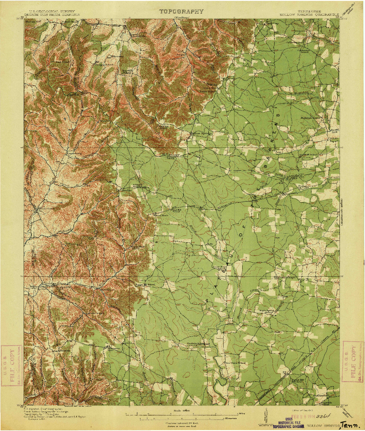 USGS 1:62500-SCALE QUADRANGLE FOR HOLLOW SPRINGS, TN 1913