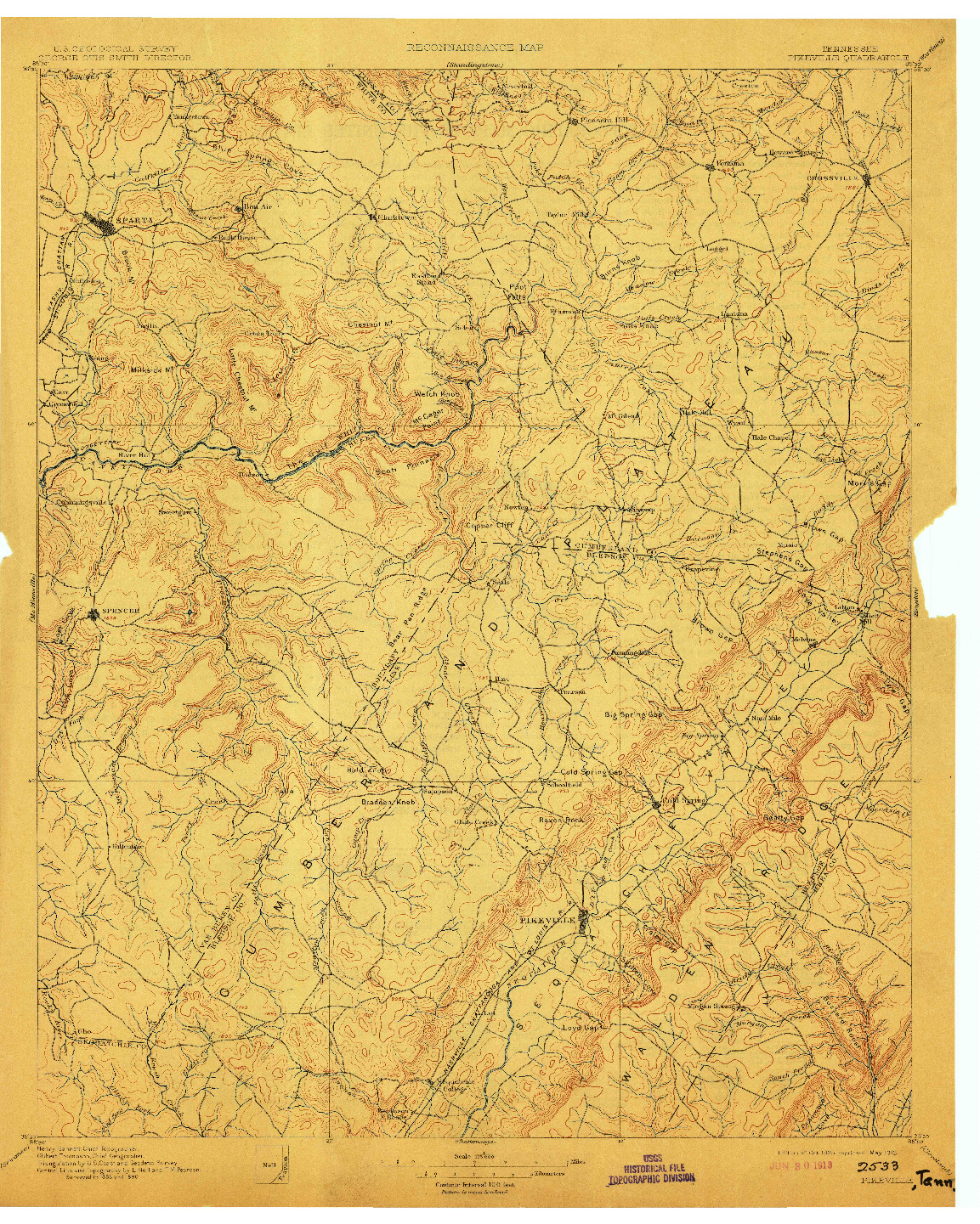 USGS 1:125000-SCALE QUADRANGLE FOR PIKEVILLE, TN 1895