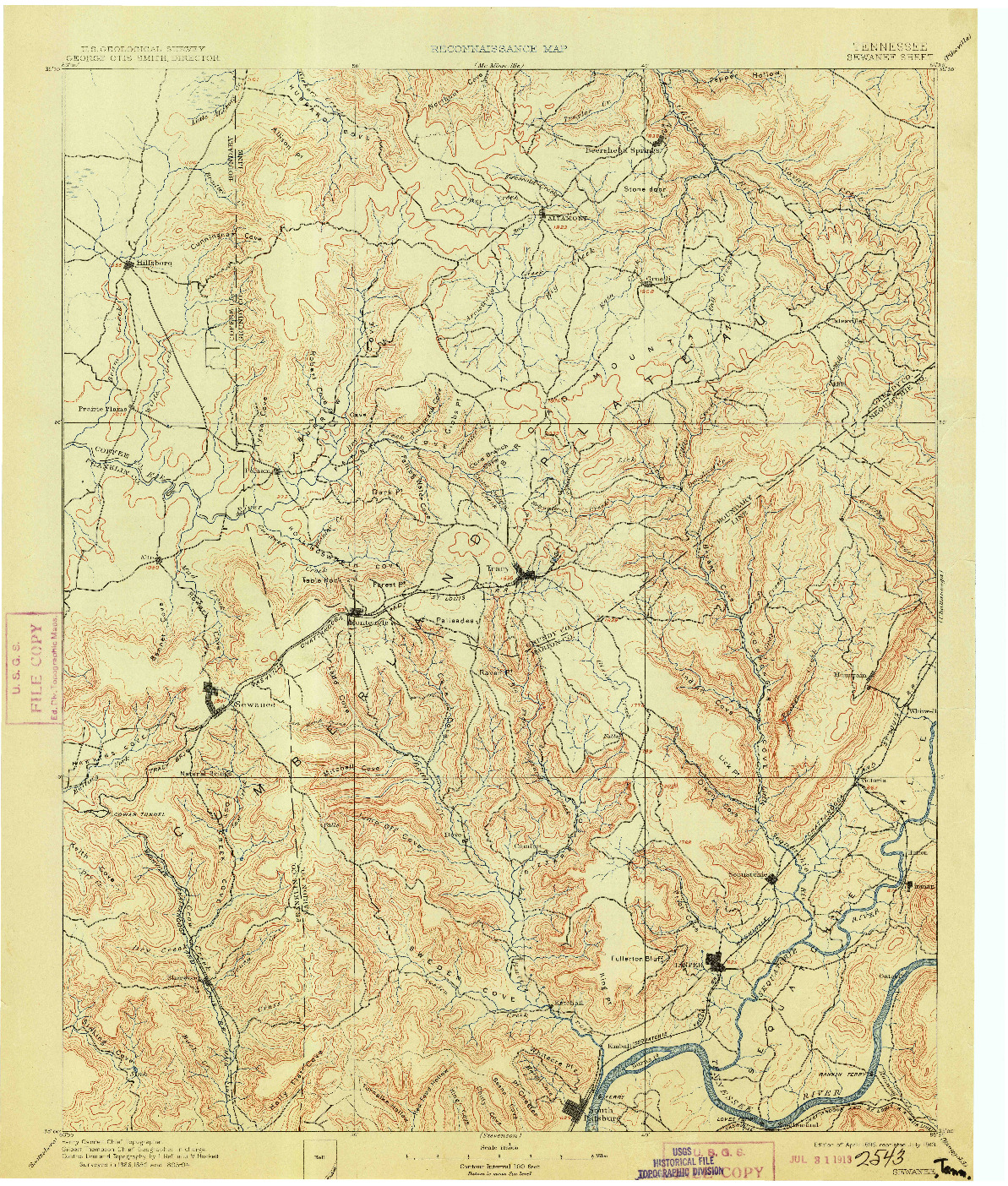 USGS 1:125000-SCALE QUADRANGLE FOR SEWANEE, TN 1895