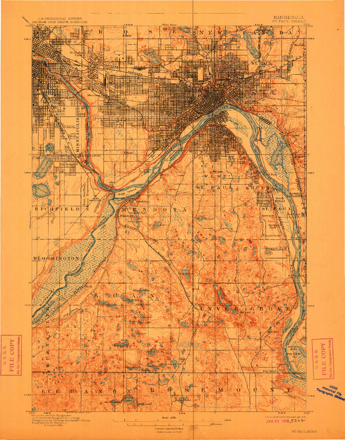 USGS 1:62500-SCALE QUADRANGLE FOR ST. PAUL, MN 1896